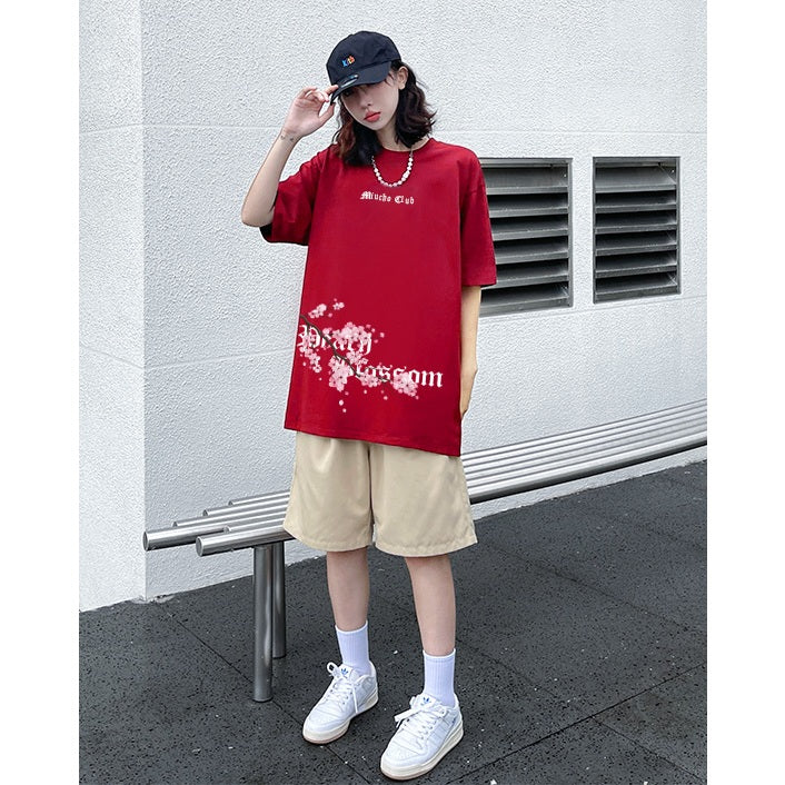 Áo thun tết in hoa đào dạng rộng thương hiệu nội địa ATD919 Miucho tay ngắn cổ tròn in mix