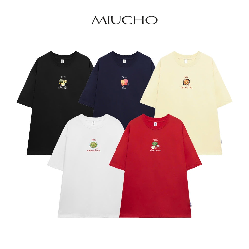 Áo thun tết form rộng cổ tròn chất vải cotton 2c co giãn thoáng mát Miucho BST in mix
